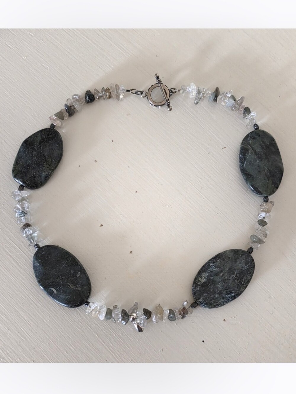 Natural Gemstone Necklace Chip Beads With Larger Gemstone Bead Slices of Jade